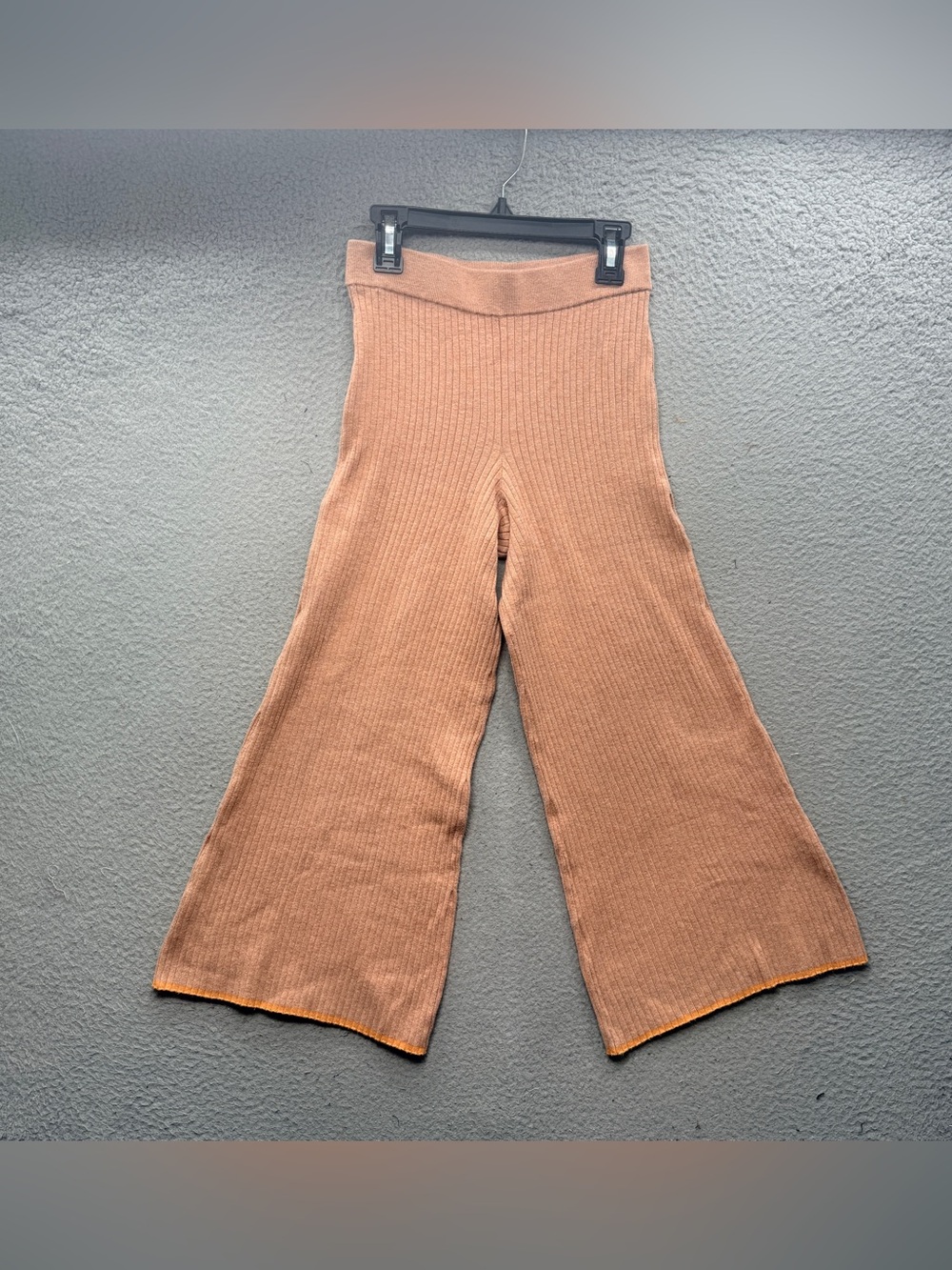 Skin Ribbed Knit Cotton Blend Flared Wide Leg Pants Sweatpants Beige Size XS
